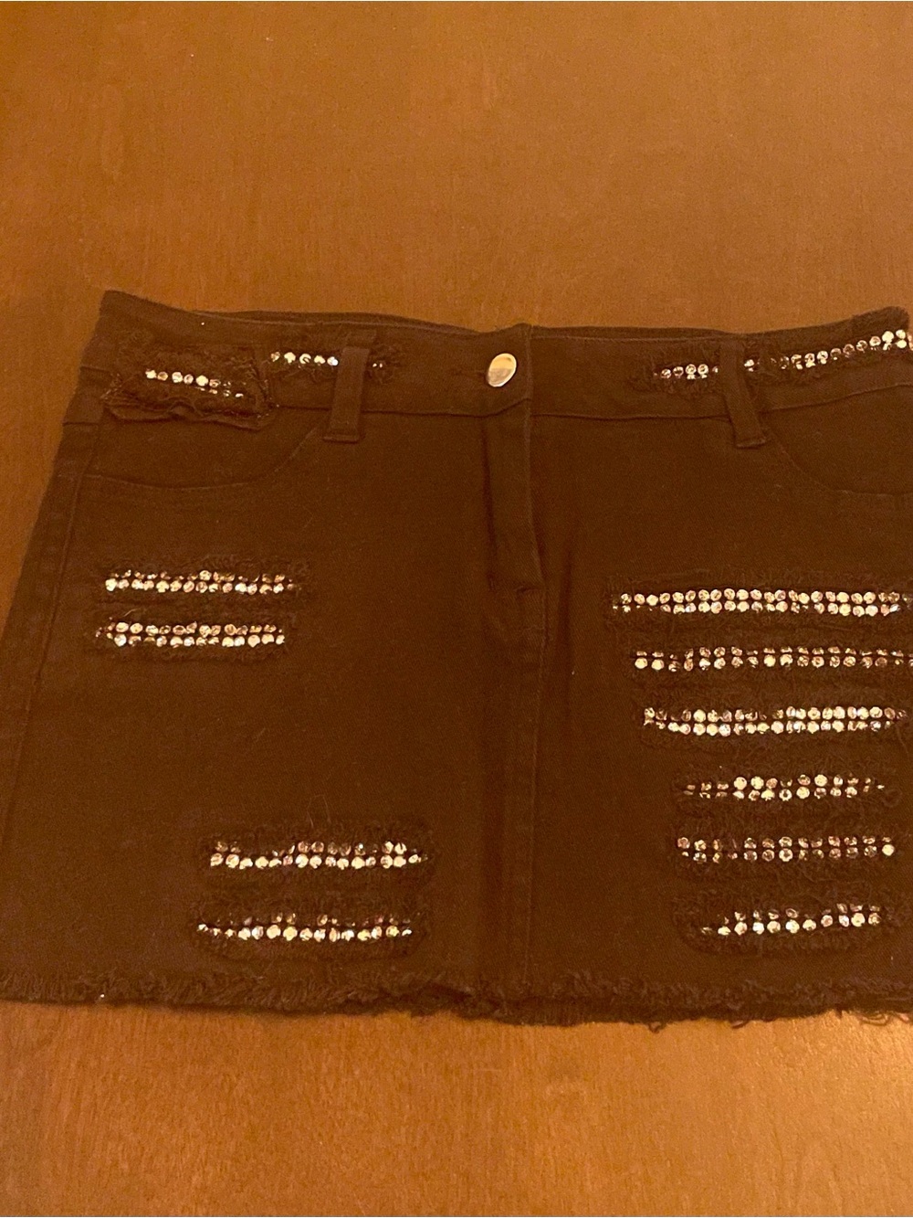 Black Rhinestone Distressed Mini Skirt - Picture 11 of 12
